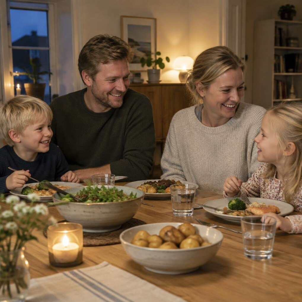 Danish family sharing dinner together at home