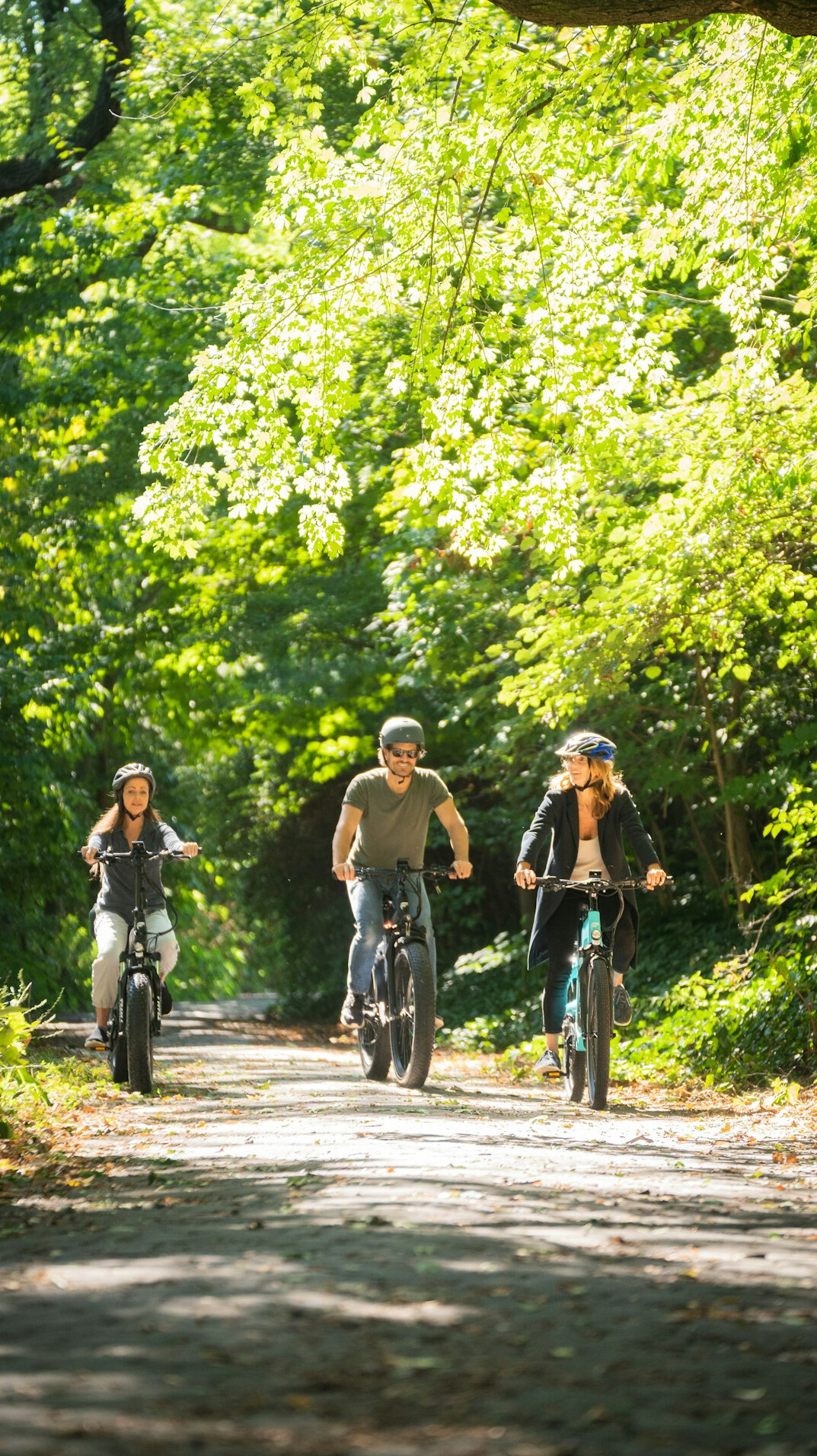 family biking together