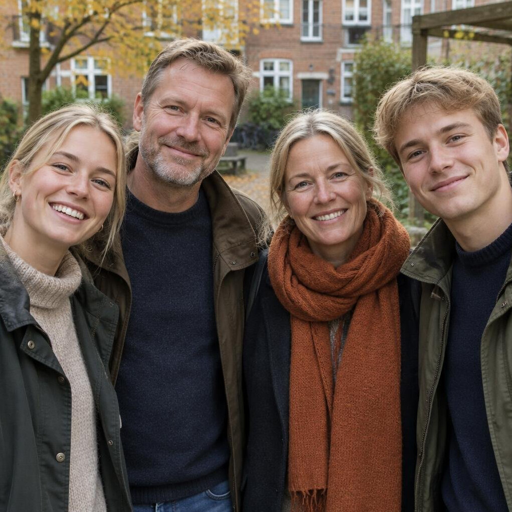 Small group of Danish community members standing together outdoors